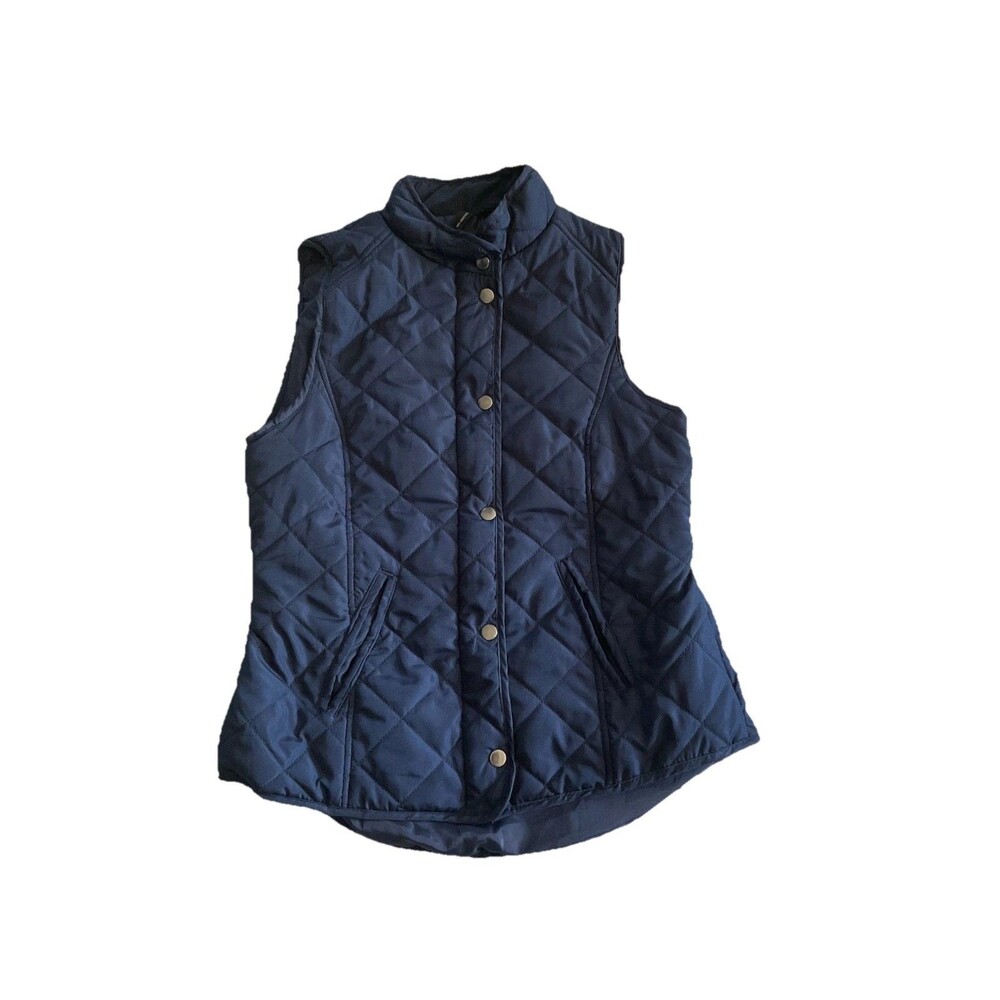 New Directions Quilted Puffer Vest Women's Snap Front Navy